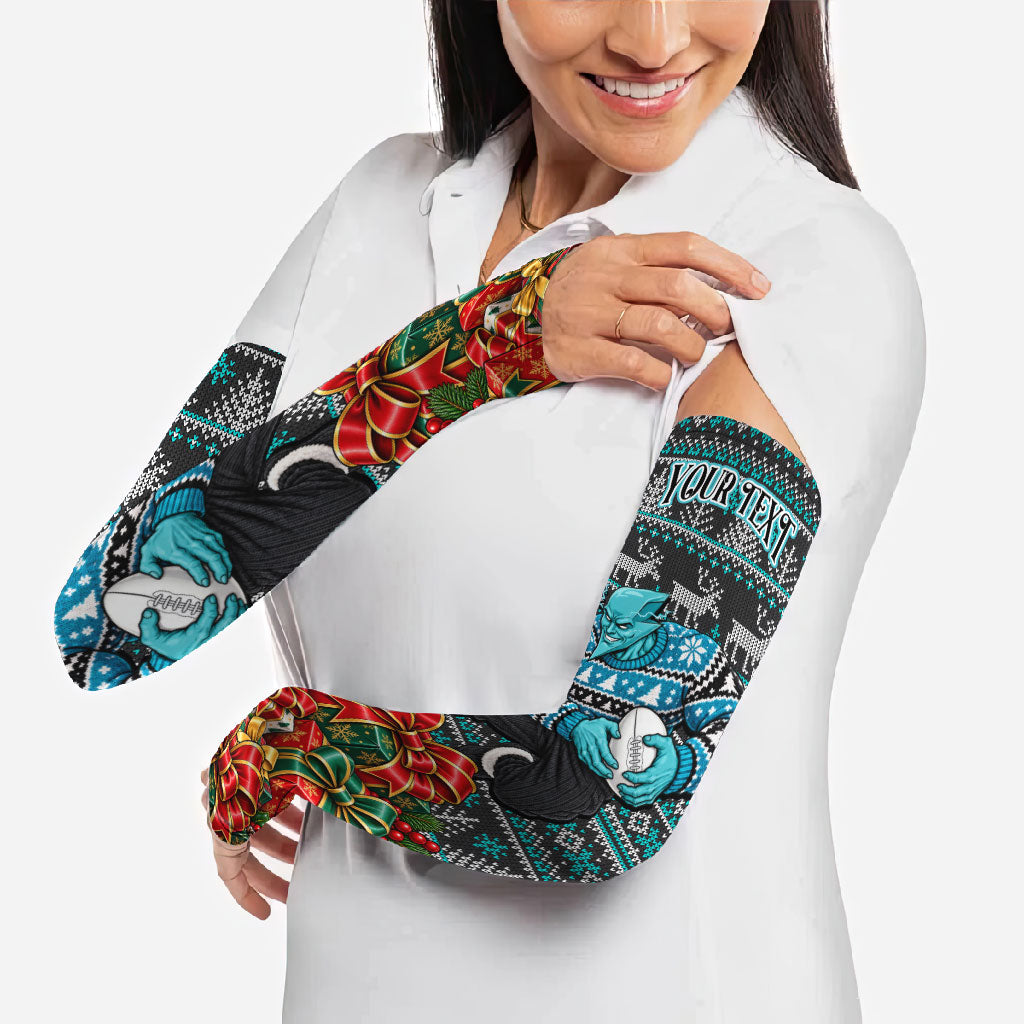Personalized Port Adelaide Football Christmas Arm Sleeves Australian Football Mascot - Ugly Xmas Pattern Festive