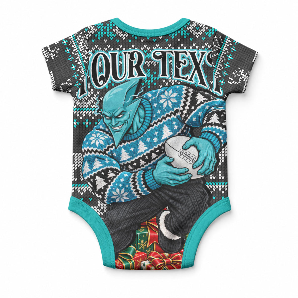 Personalized Port Adelaide Football Christmas Baby Onesie Australian Football Mascot - Ugly Xmas Pattern Festive