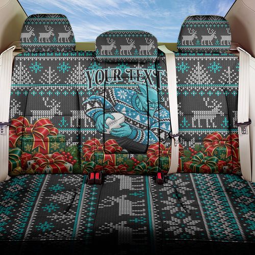 Personalized Port Adelaide Football Christmas Back Car Seat Cover Australian Football Mascot - Ugly Xmas Pattern Festive