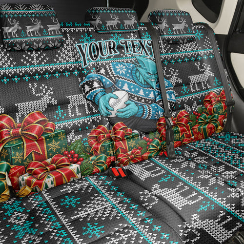 Personalized Port Adelaide Football Christmas Back Car Seat Cover Australian Football Mascot - Ugly Xmas Pattern Festive