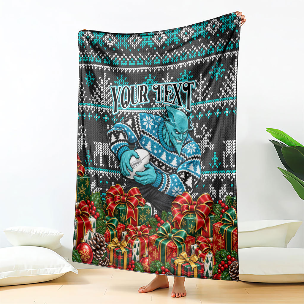 Personalized Port Adelaide Football Christmas Blanket Australian Football Mascot - Ugly Xmas Pattern Festive