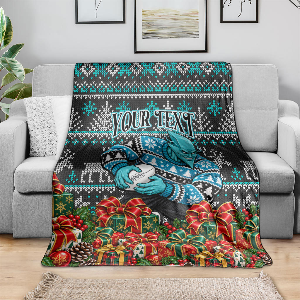Personalized Port Adelaide Football Christmas Blanket Australian Football Mascot - Ugly Xmas Pattern Festive