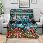 Personalized Port Adelaide Football Christmas Blanket Australian Football Mascot - Ugly Xmas Pattern Festive