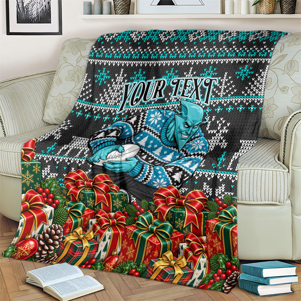 Personalized Port Adelaide Football Christmas Blanket Australian Football Mascot - Ugly Xmas Pattern Festive