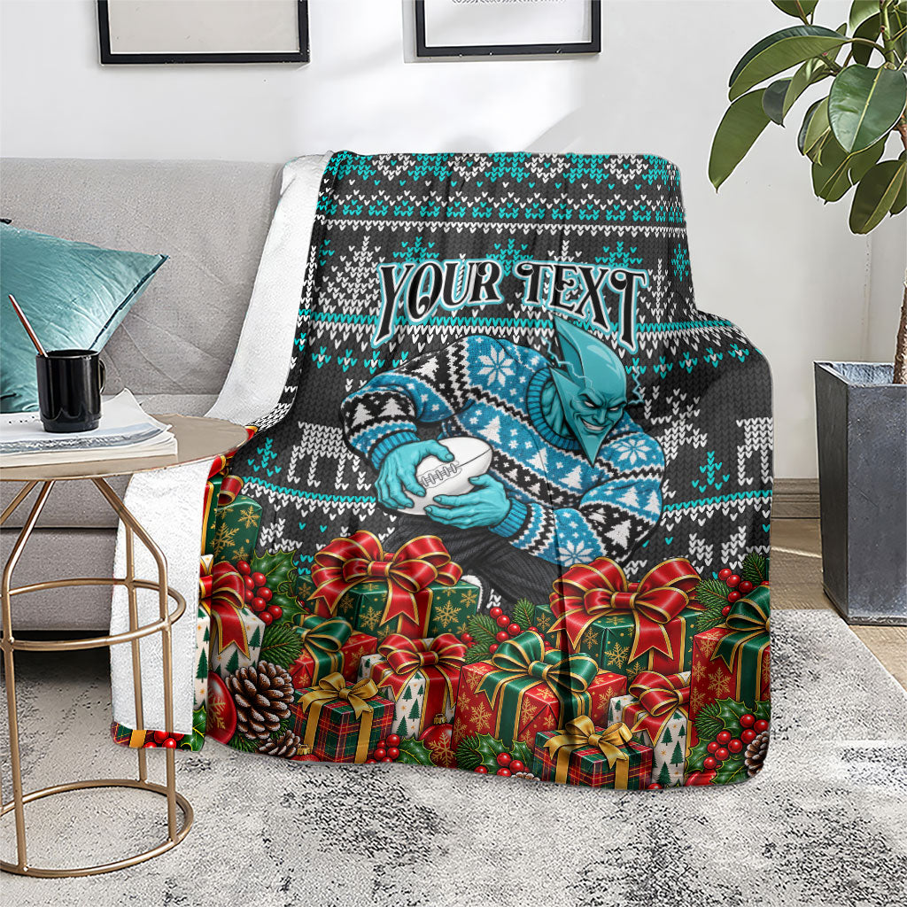 Personalized Port Adelaide Football Christmas Blanket Australian Football Mascot - Ugly Xmas Pattern Festive