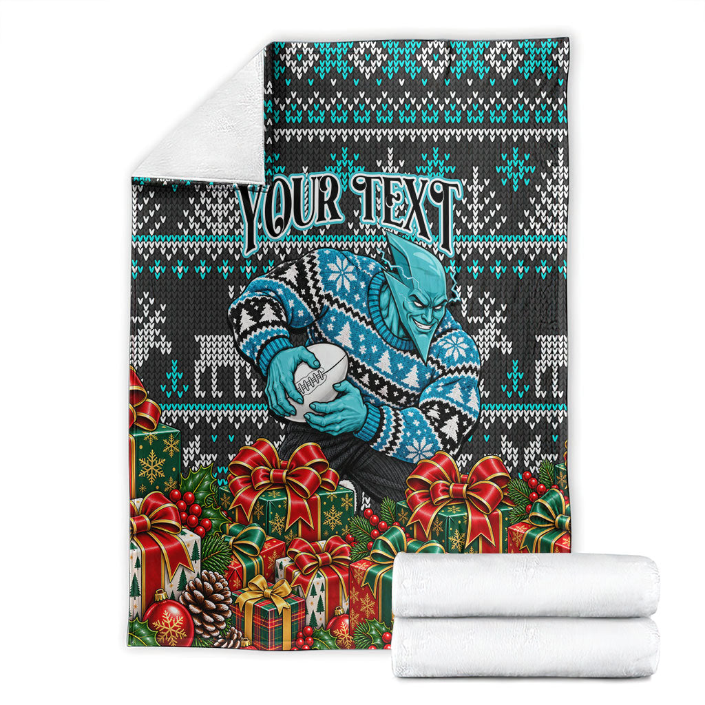 Personalized Port Adelaide Football Christmas Blanket Australian Football Mascot - Ugly Xmas Pattern Festive