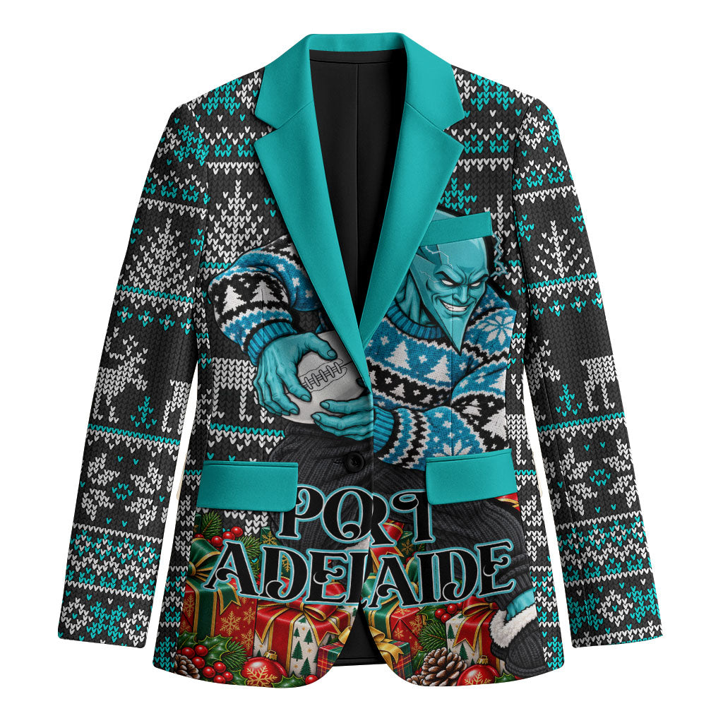 Personalized Port Adelaide Football Christmas Blazer Australian Football Mascot - Ugly Xmas Pattern Festive