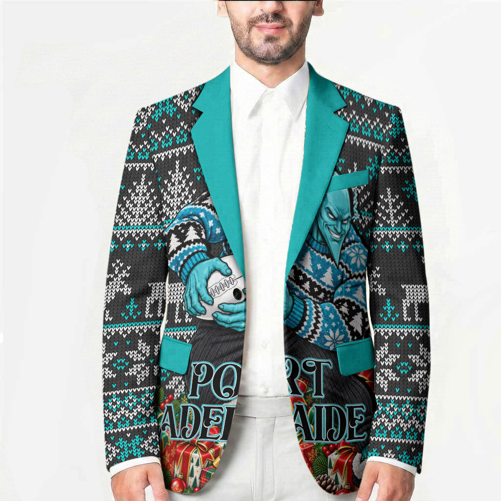 Personalized Port Adelaide Football Christmas Blazer Australian Football Mascot - Ugly Xmas Pattern Festive