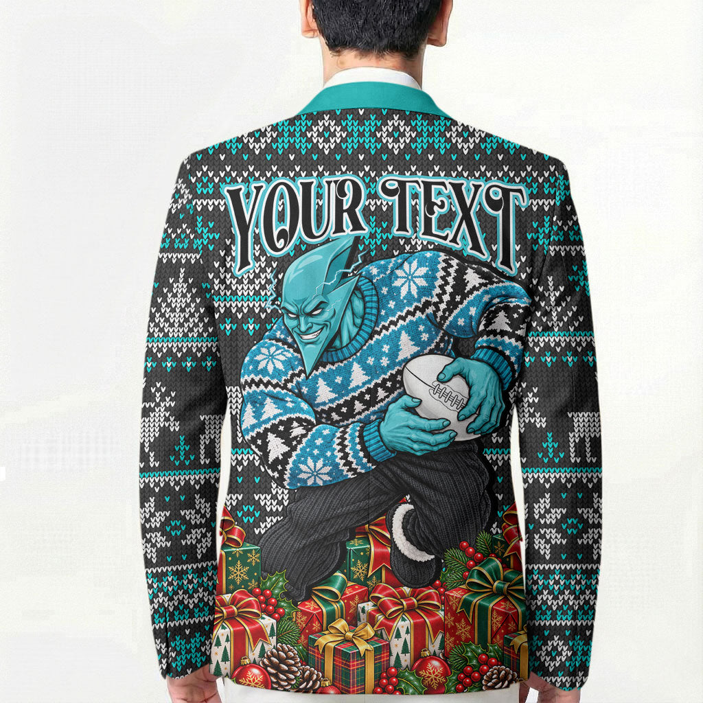 Personalized Port Adelaide Football Christmas Blazer Australian Football Mascot - Ugly Xmas Pattern Festive