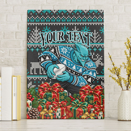 Personalized Port Adelaide Football Christmas Canvas Wall Art Australian Football Mascot - Ugly Xmas Pattern Festive