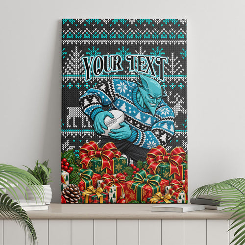 Personalized Port Adelaide Football Christmas Canvas Wall Art Australian Football Mascot - Ugly Xmas Pattern Festive