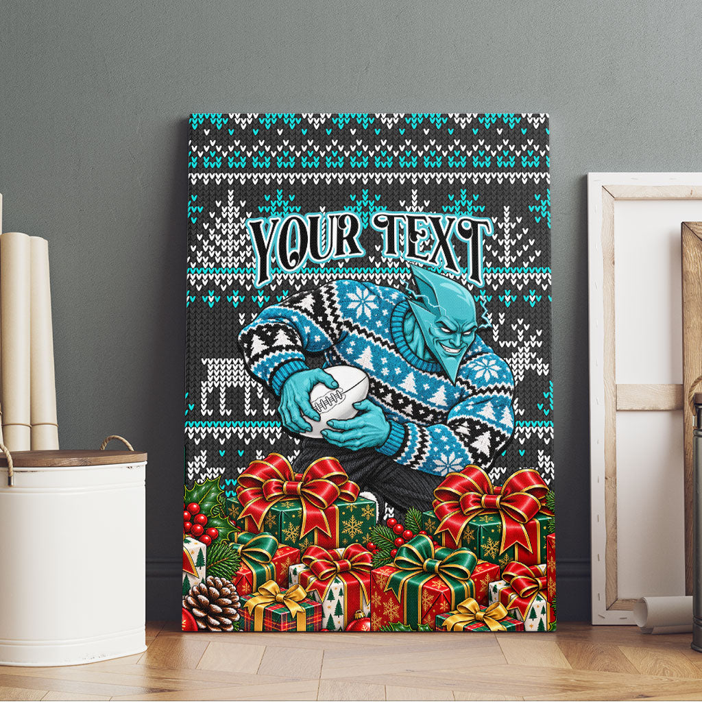 Personalized Port Adelaide Football Christmas Canvas Wall Art Australian Football Mascot - Ugly Xmas Pattern Festive