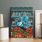 Personalized Port Adelaide Football Christmas Canvas Wall Art Australian Football Mascot - Ugly Xmas Pattern Festive