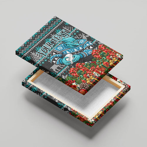 Personalized Port Adelaide Football Christmas Canvas Wall Art Australian Football Mascot - Ugly Xmas Pattern Festive