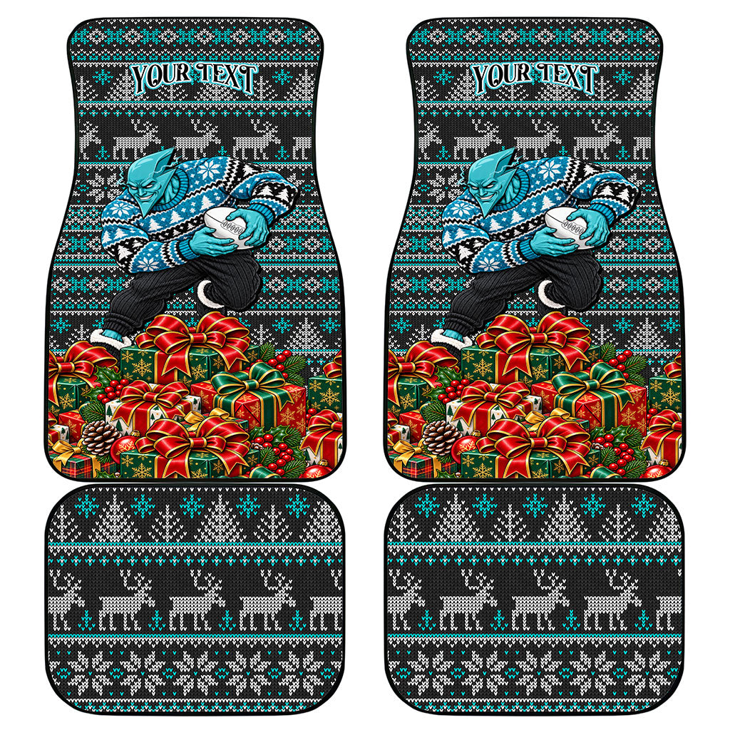 Personalized Port Adelaide Football Christmas Car Mats Australian Football Mascot - Ugly Xmas Pattern Festive