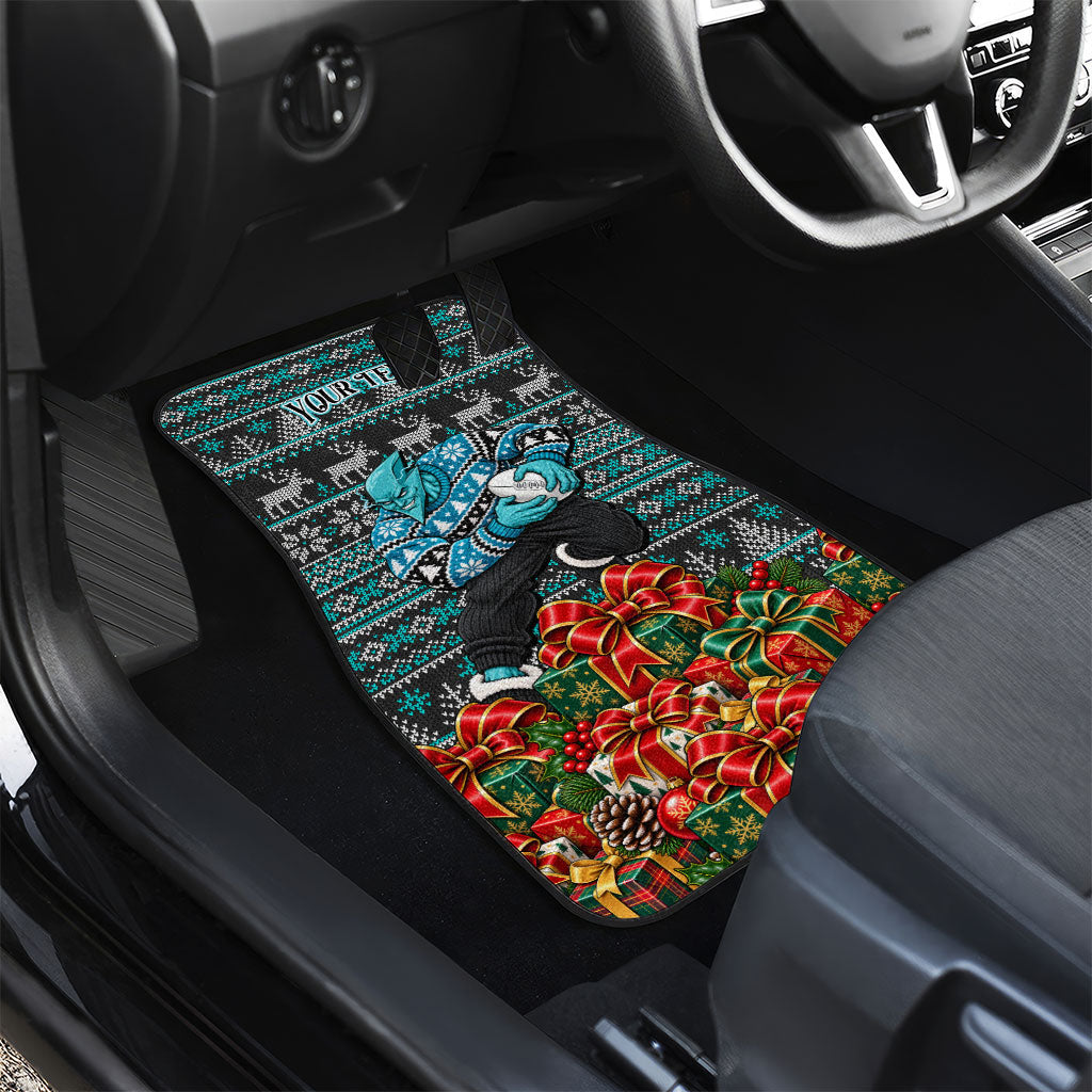 Personalized Port Adelaide Football Christmas Car Mats Australian Football Mascot - Ugly Xmas Pattern Festive