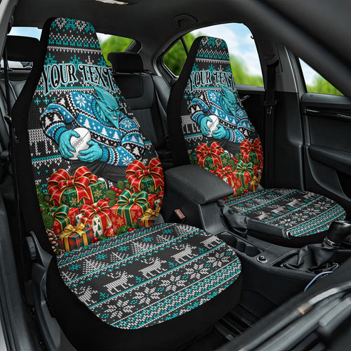 Personalized Port Adelaide Football Christmas Car Seat Cover Australian Football Mascot - Ugly Xmas Pattern Festive