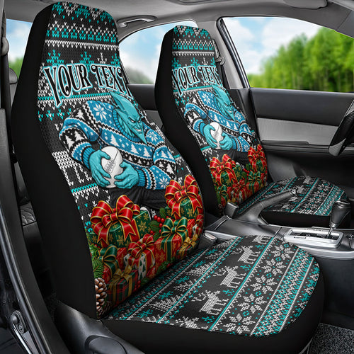 Personalized Port Adelaide Football Christmas Car Seat Cover Australian Football Mascot - Ugly Xmas Pattern Festive