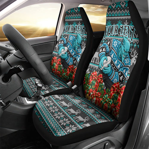Personalized Port Adelaide Football Christmas Car Seat Cover Australian Football Mascot - Ugly Xmas Pattern Festive