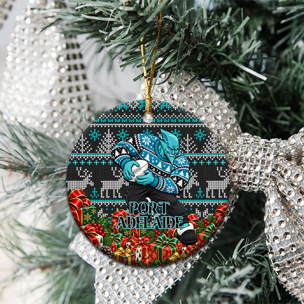 Port Adelaide Football Christmas Ceramic Ornament Australian Football Mascot - Ugly Xmas Pattern Festive