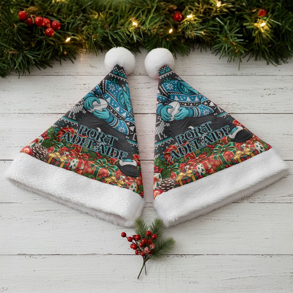 Port Adelaide Football Christmas Santa Hat Australian Football Mascot - Ugly Xmas Pattern Festive