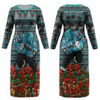 Personalized Port Adelaide Football Christmas Couples Matching Long Sleeve Bodycon Dress and Long Sleeve Button Shirt Australian Football Mascot - Ugly Xmas Pattern Festive