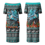 Personalized Port Adelaide Football Christmas Couples Matching Puletasi and Hawaiian Shirt Australian Football Mascot - Ugly Xmas Pattern Festive