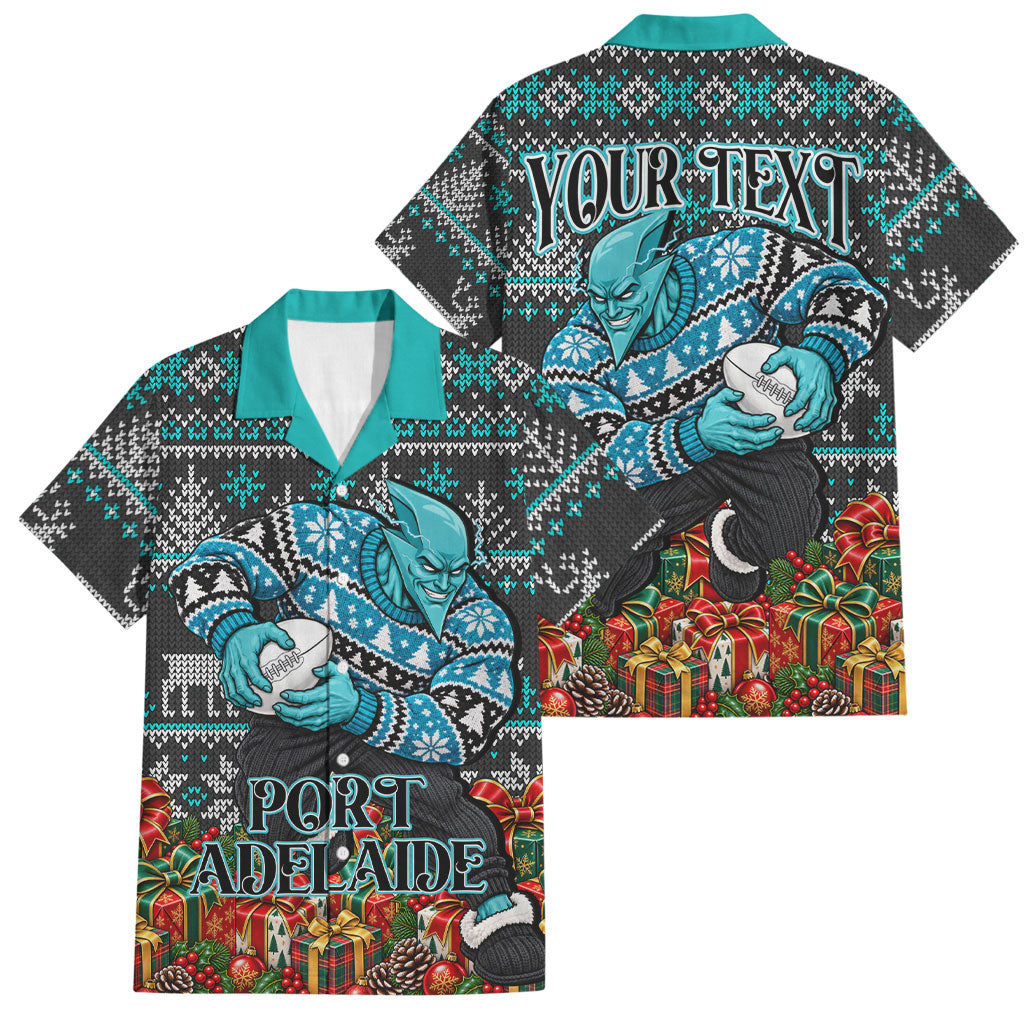Personalized Port Adelaide Football Christmas Family Matching Mermaid Dress and Hawaiian Shirt Australian Football Mascot - Ugly Xmas Pattern Festive