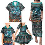Personalized Port Adelaide Football Christmas Family Matching Puletasi and Hawaiian Shirt Australian Football Mascot - Ugly Xmas Pattern Festive