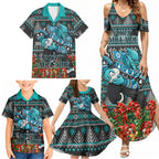 Personalized Port Adelaide Football Christmas Family Matching Summer Maxi Dress and Hawaiian Shirt Australian Football Mascot - Ugly Xmas Pattern Festive