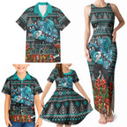Personalized Port Adelaide Football Christmas Family Matching Tank Maxi Dress and Hawaiian Shirt Australian Football Mascot - Ugly Xmas Pattern Festive