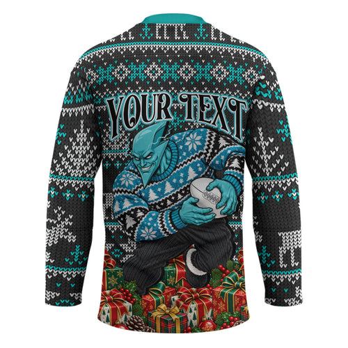Personalized Port Adelaide Football Christmas Hockey Jersey Australian Football Mascot - Ugly Xmas Pattern Festive