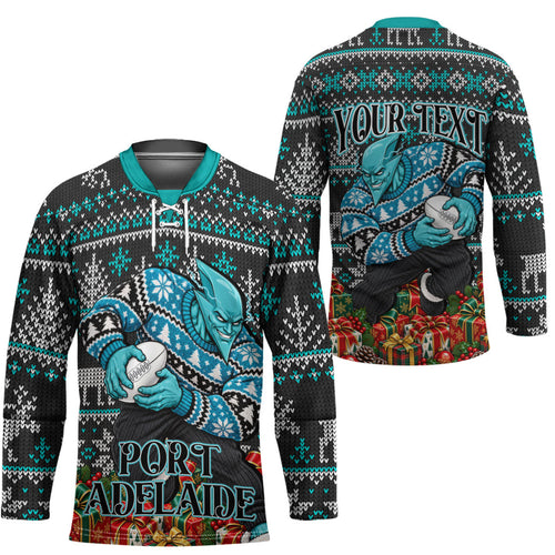 Personalized Port Adelaide Football Christmas Hockey Jersey Australian Football Mascot - Ugly Xmas Pattern Festive