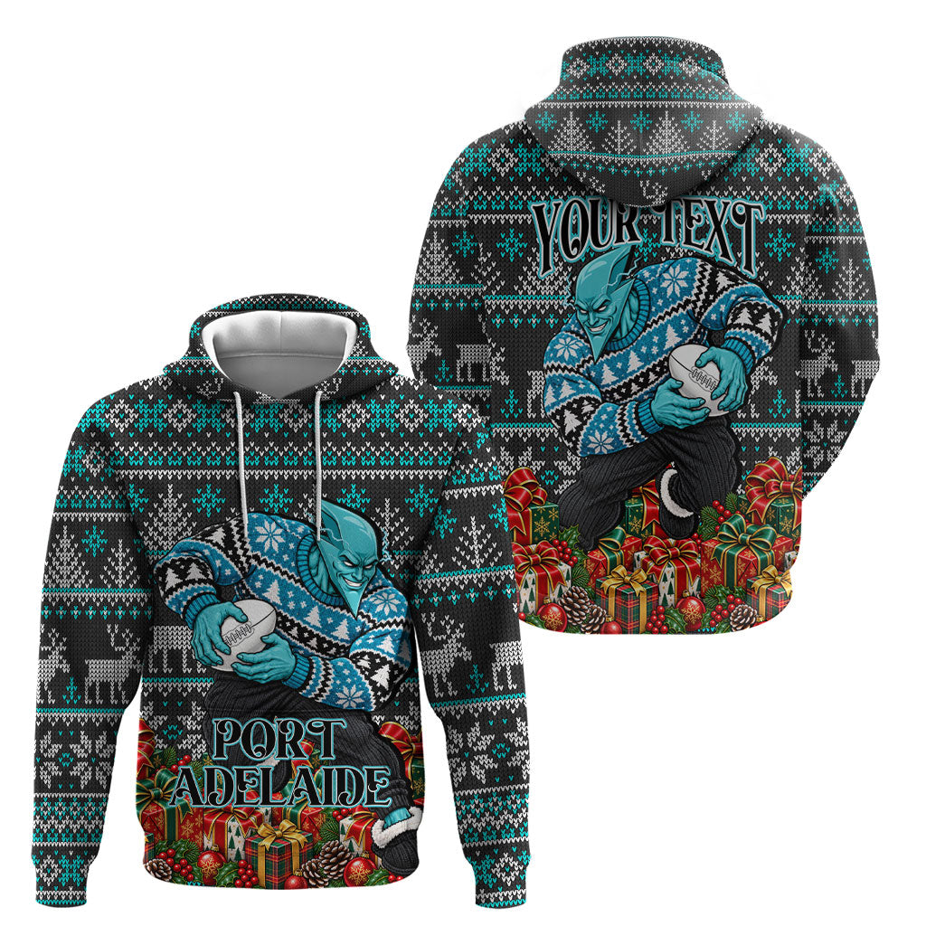 Personalized Port Adelaide Football Christmas Hoodie Australian Football Mascot - Ugly Xmas Pattern Festive