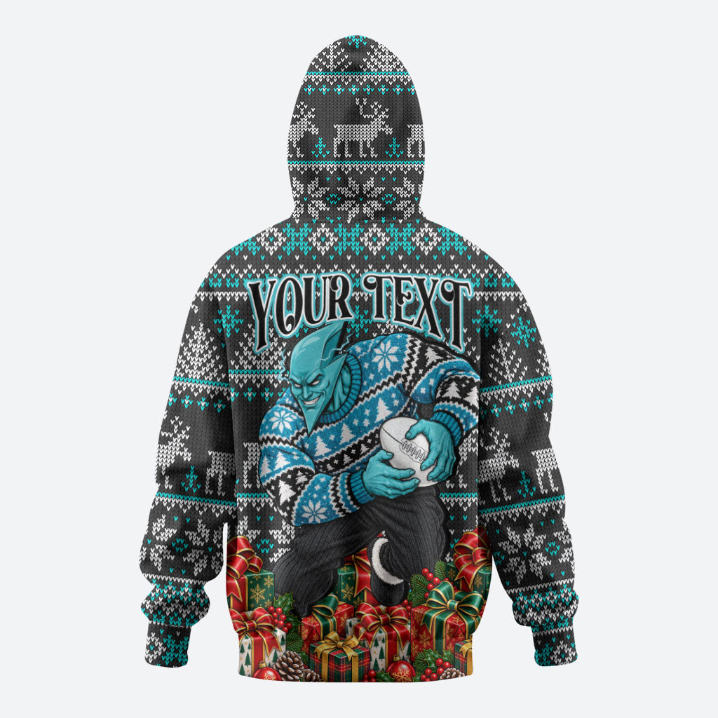 Personalized Port Adelaide Football Christmas Hoodie Australian Football Mascot - Ugly Xmas Pattern Festive