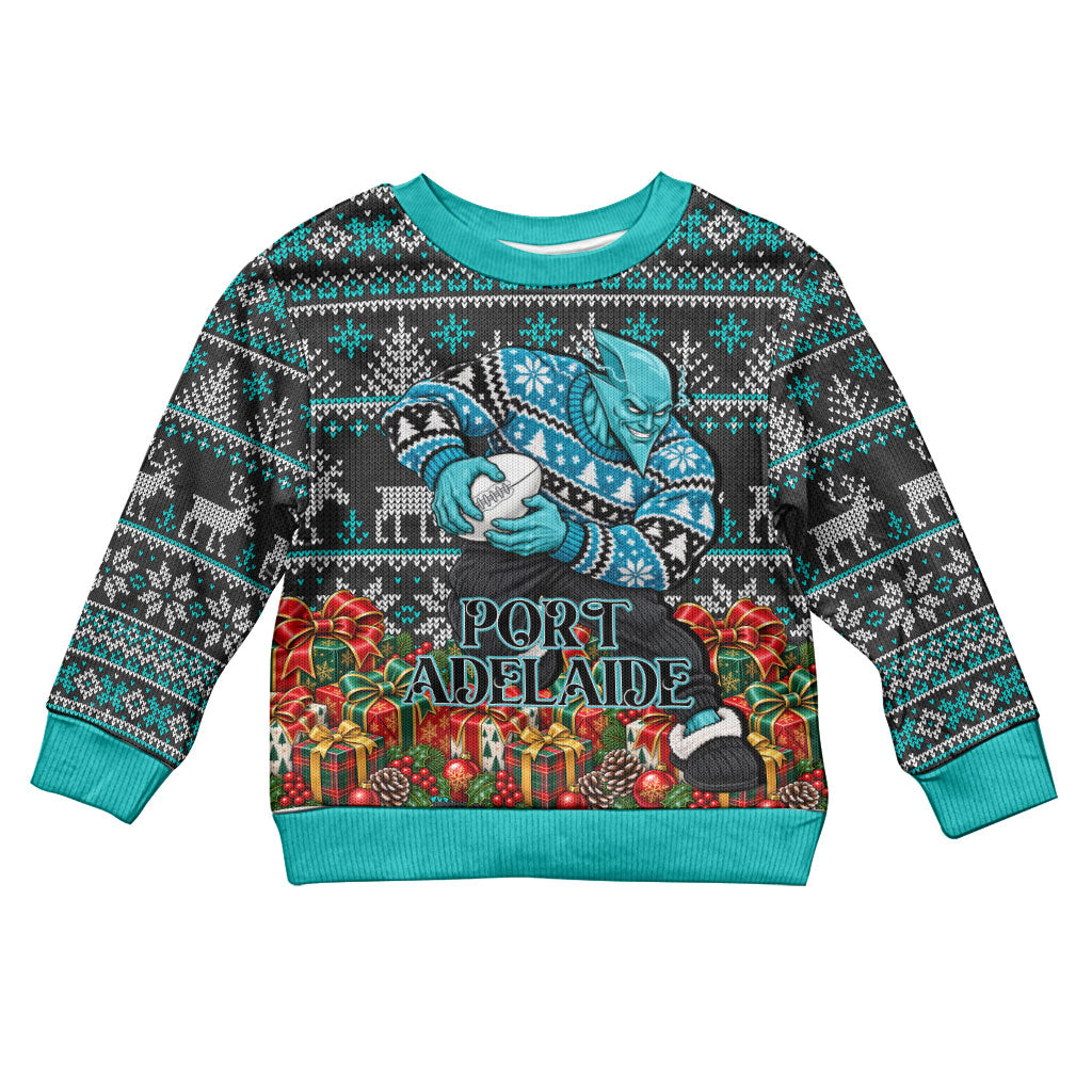 Personalized Port Adelaide Football Christmas Kid Ugly Christmas Sweater Australian Football Mascot - Ugly Xmas Pattern Festive