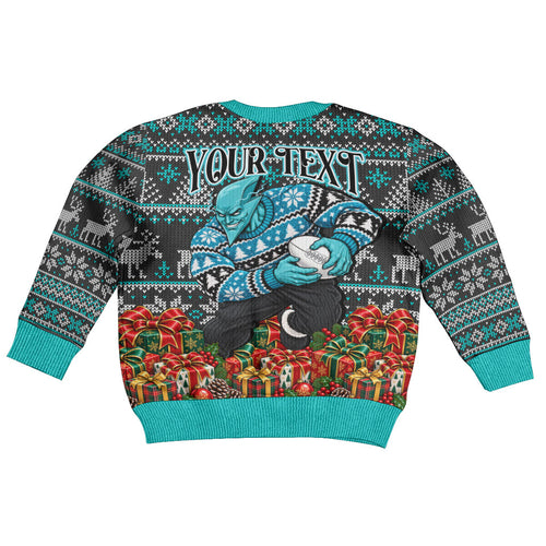 Personalized Port Adelaide Football Christmas Kid Ugly Christmas Sweater Australian Football Mascot - Ugly Xmas Pattern Festive