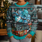 Personalized Port Adelaide Football Christmas Kid Ugly Christmas Sweater Australian Football Mascot - Ugly Xmas Pattern Festive