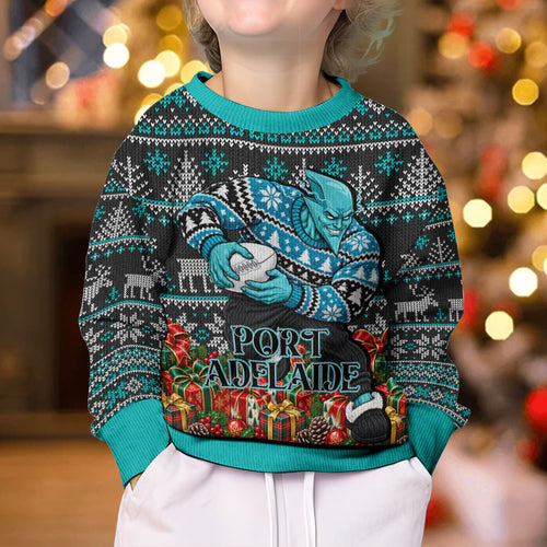 Personalized Port Adelaide Football Christmas Kid Ugly Christmas Sweater Australian Football Mascot - Ugly Xmas Pattern Festive