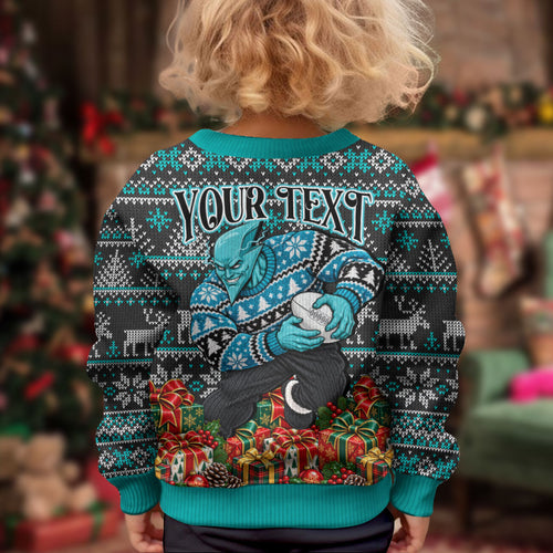Personalized Port Adelaide Football Christmas Kid Ugly Christmas Sweater Australian Football Mascot - Ugly Xmas Pattern Festive