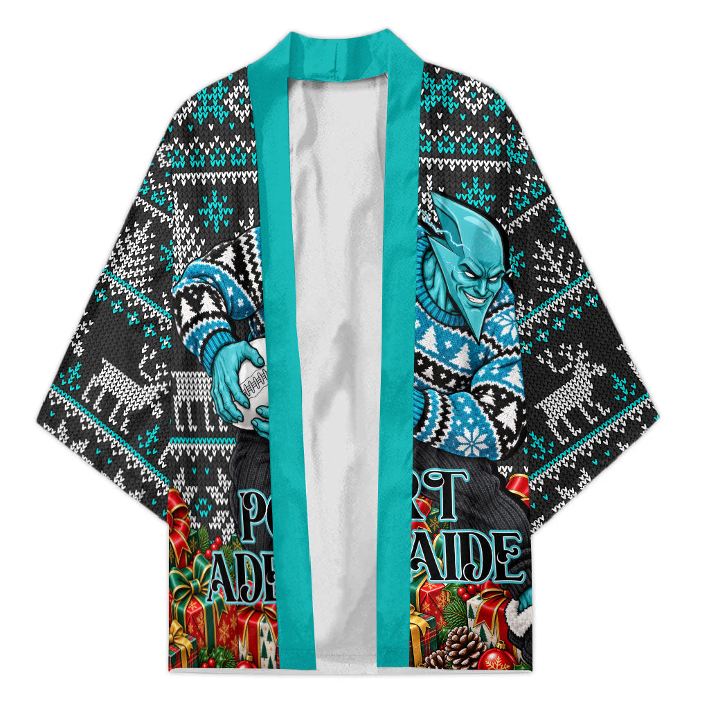 Personalized Port Adelaide Football Christmas Kimono Australian Football Mascot - Ugly Xmas Pattern Festive