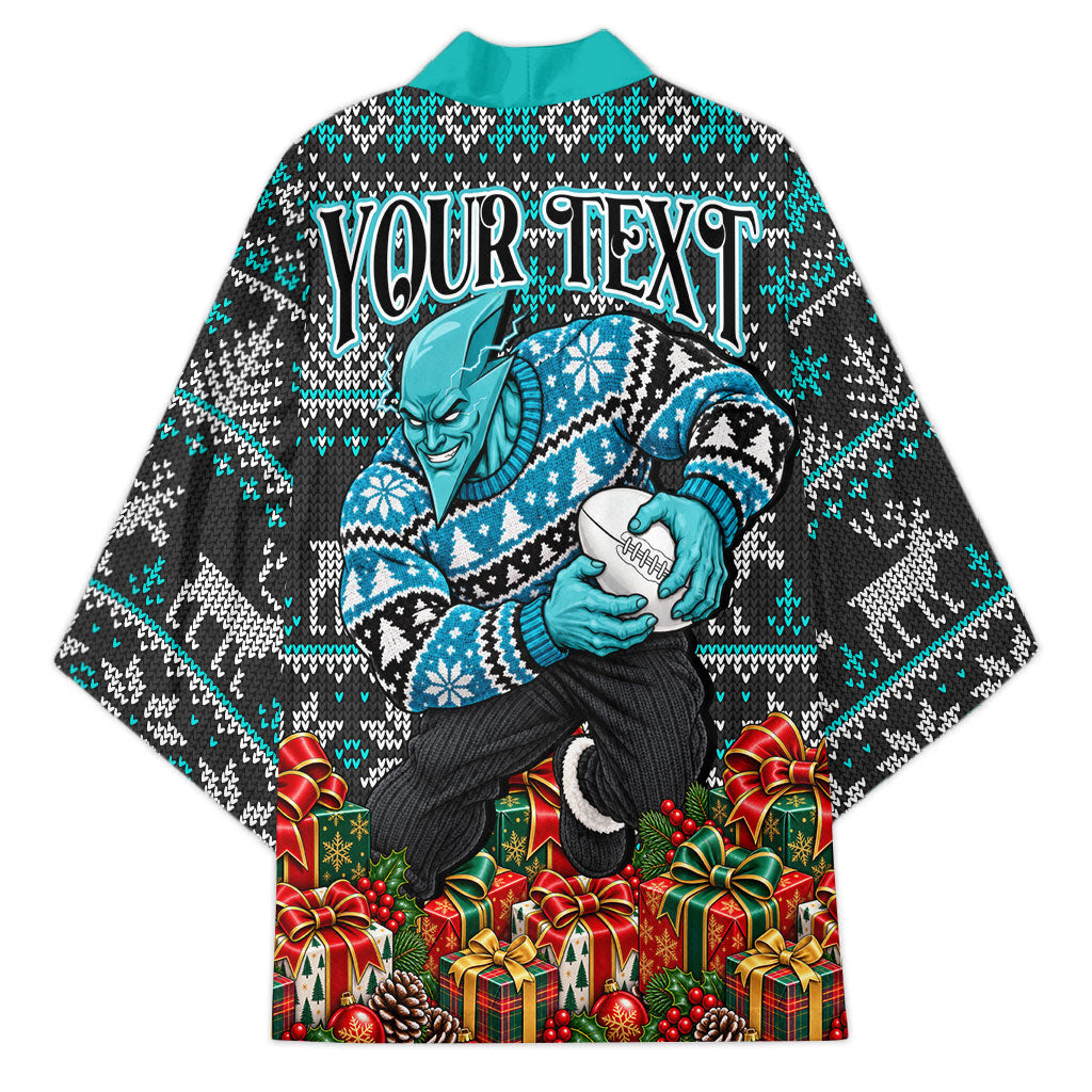 Personalized Port Adelaide Football Christmas Kimono Australian Football Mascot - Ugly Xmas Pattern Festive
