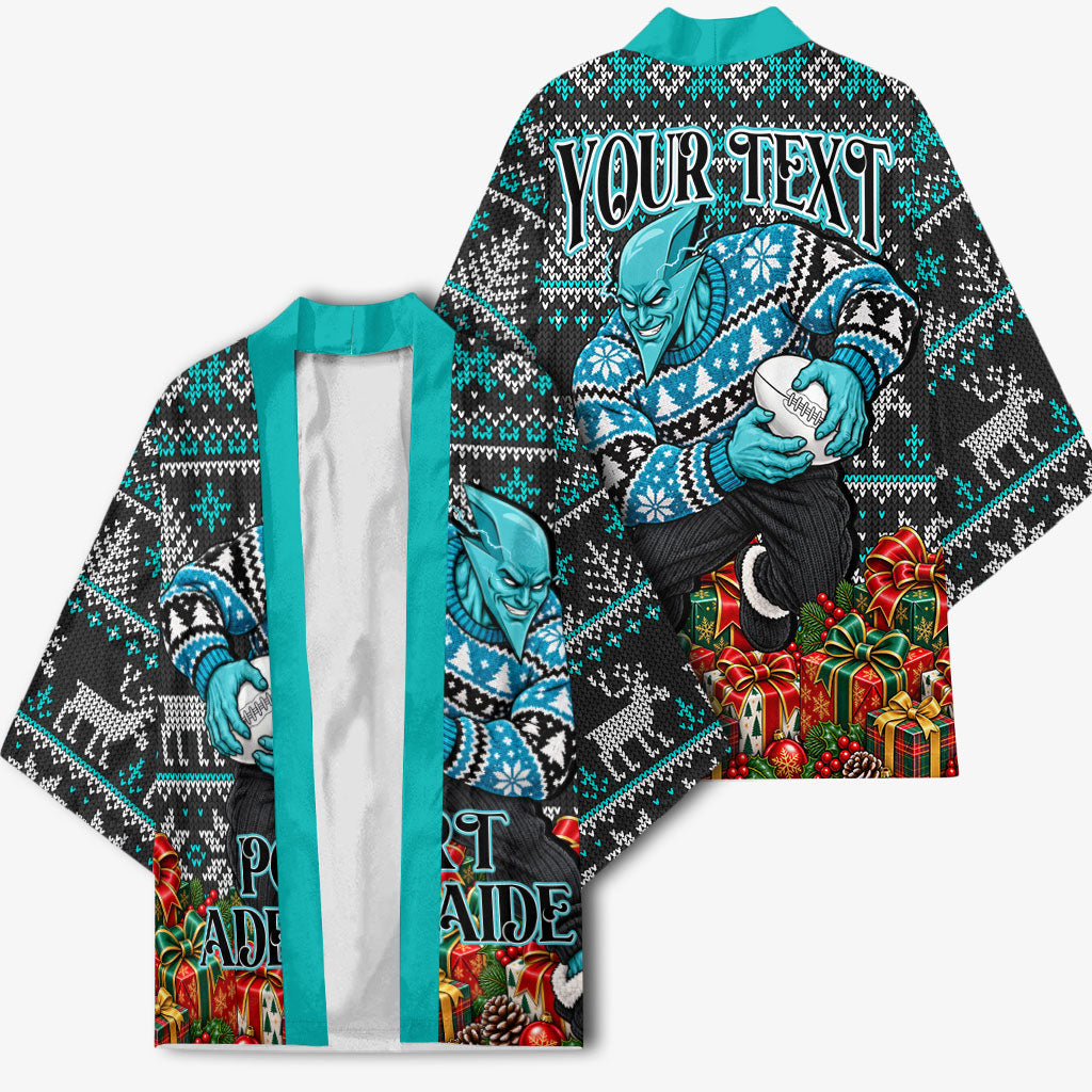 Personalized Port Adelaide Football Christmas Kimono Australian Football Mascot - Ugly Xmas Pattern Festive