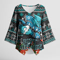 Personalized Port Adelaide Football Christmas Kimono Sleeve Blouse Australian Football Mascot - Ugly Xmas Pattern Festive