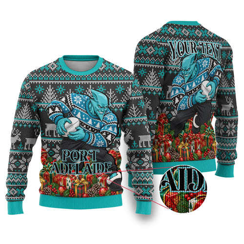 Personalized Port Adelaide Football Christmas Ugly Christmas Sweater Australian Football Mascot - Ugly Xmas Pattern Festive