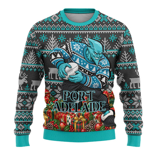 Personalized Port Adelaide Football Christmas Ugly Christmas Sweater Australian Football Mascot - Ugly Xmas Pattern Festive