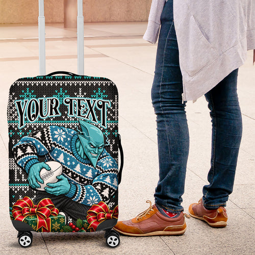 Personalized Port Adelaide Football Christmas Luggage Cover Australian Football Mascot - Ugly Xmas Pattern Festive