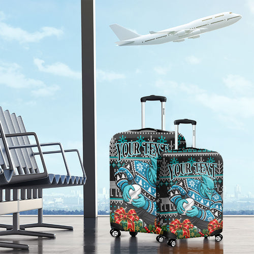 Personalized Port Adelaide Football Christmas Luggage Cover Australian Football Mascot - Ugly Xmas Pattern Festive