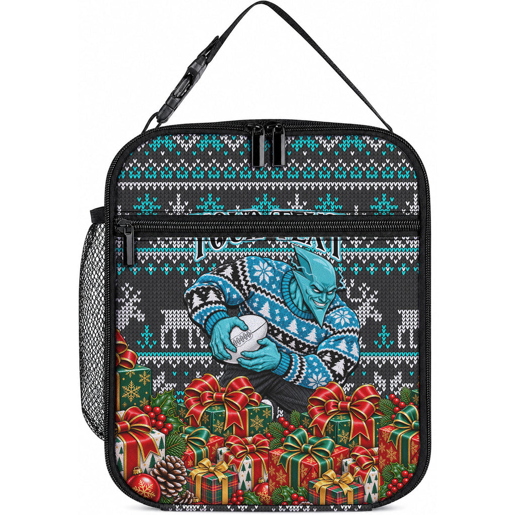 Personalized Port Adelaide Football Christmas Lunch Bag Australian Football Mascot - Ugly Xmas Pattern Festive