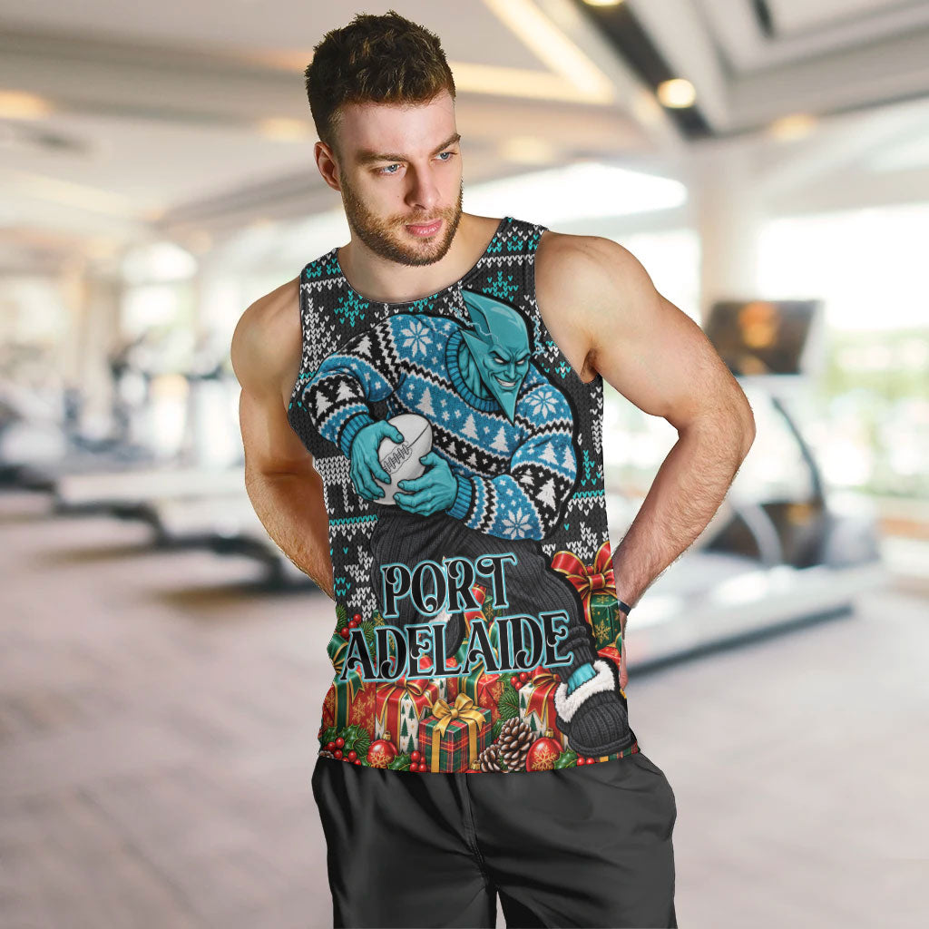 Personalized Port Adelaide Football Christmas Men Tank Top Australian Football Mascot - Ugly Xmas Pattern Festive
